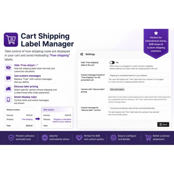 Shipping Cost Label Manager – Hide "Free" & Custom Messages